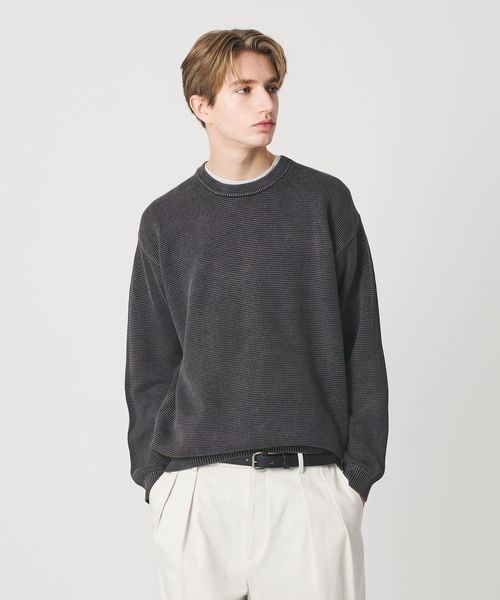 BEAUTY&YOUTH/アシッドウォッシュ コットン クルーネック ニット 手洗い可能/ニット / セーター