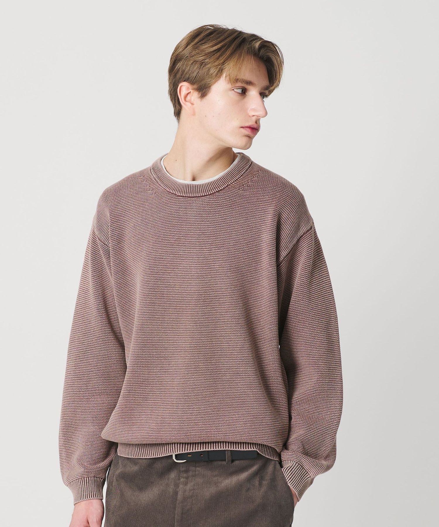 アシッドウォッシュ コットン クルーネック ニット 手洗い可能