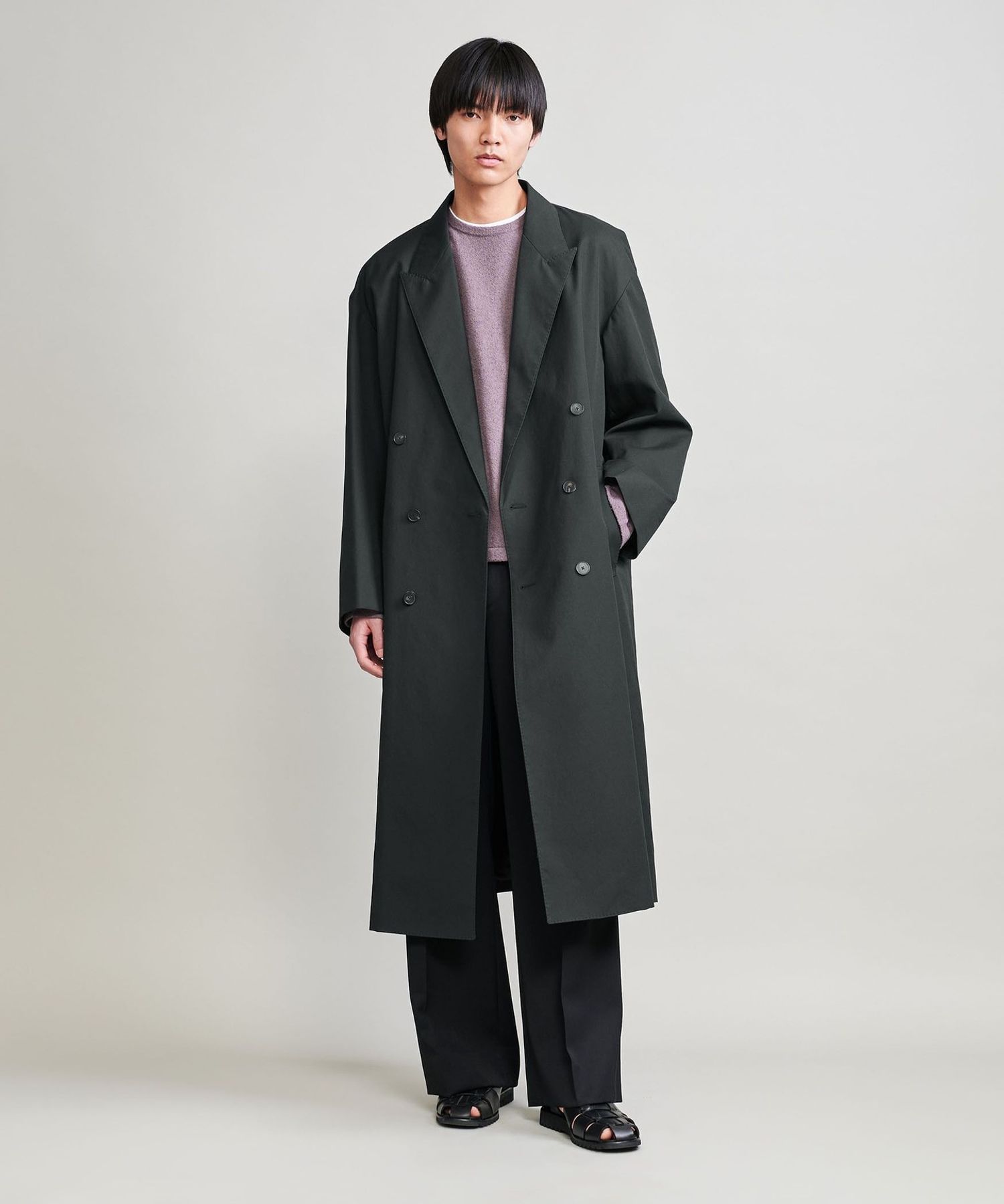 【カルーゾ】チェスターコート　ダブル　紺　XL　ベルト ユナイテッドアローズ取扱 カルーゾ】チェスターコートダブル紺XLベルト ユナイテッドアローズ取扱