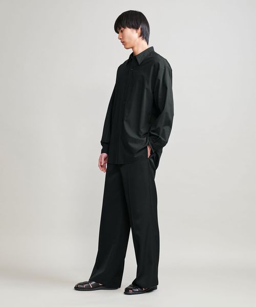 H BEAUTY & YOUTH ウーステッド 2プリーツワイドパンツ ブラック H＞ウーステッド 2プリーツワイドパンツ