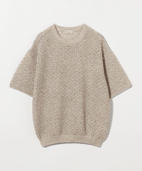 ゆき　UNITED ARROWS　クルーネックパフスリーブニット　ピンク セーター トップス クルーネック サマーニット 切り替え