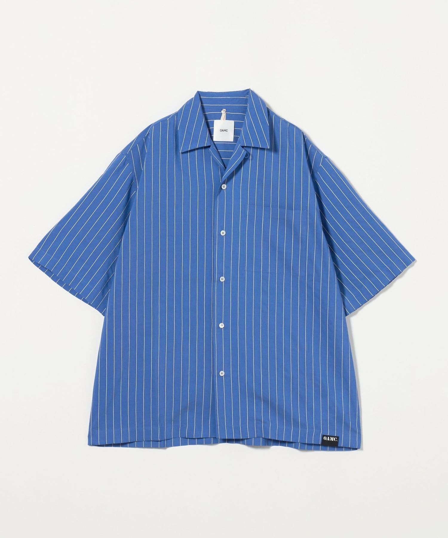 オーエーエムシー ストレートヘム半袖シャツ ネイビー OAMC＞BLUE STRIPED SHORT SLEEVE SHIRT/シャツ