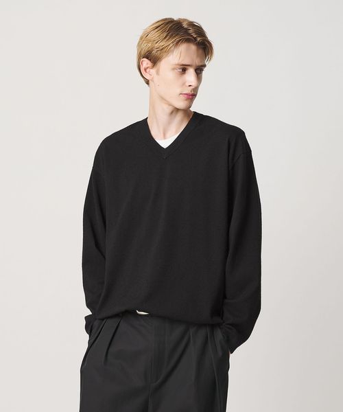 BEAUTY&YOUTH/KNITEE フェザー コットン Vネック ニット Tシャツ ウォッシャブル/ニット / セーター