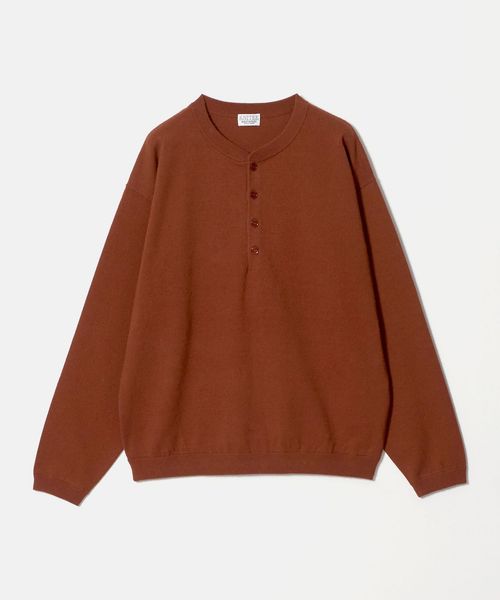 BEAUTY&YOUTH/KNITEE フェザー コットン ヘンリーネック ニット Tシャツ ウォッシャブル/ニット / セーター