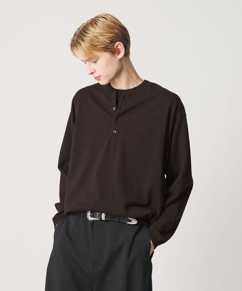 BEAUTY&YOUTH/KNITEE フェザー コットン ヘンリーネック ニット Tシャツ ウォッシャブル/ニット / セーター