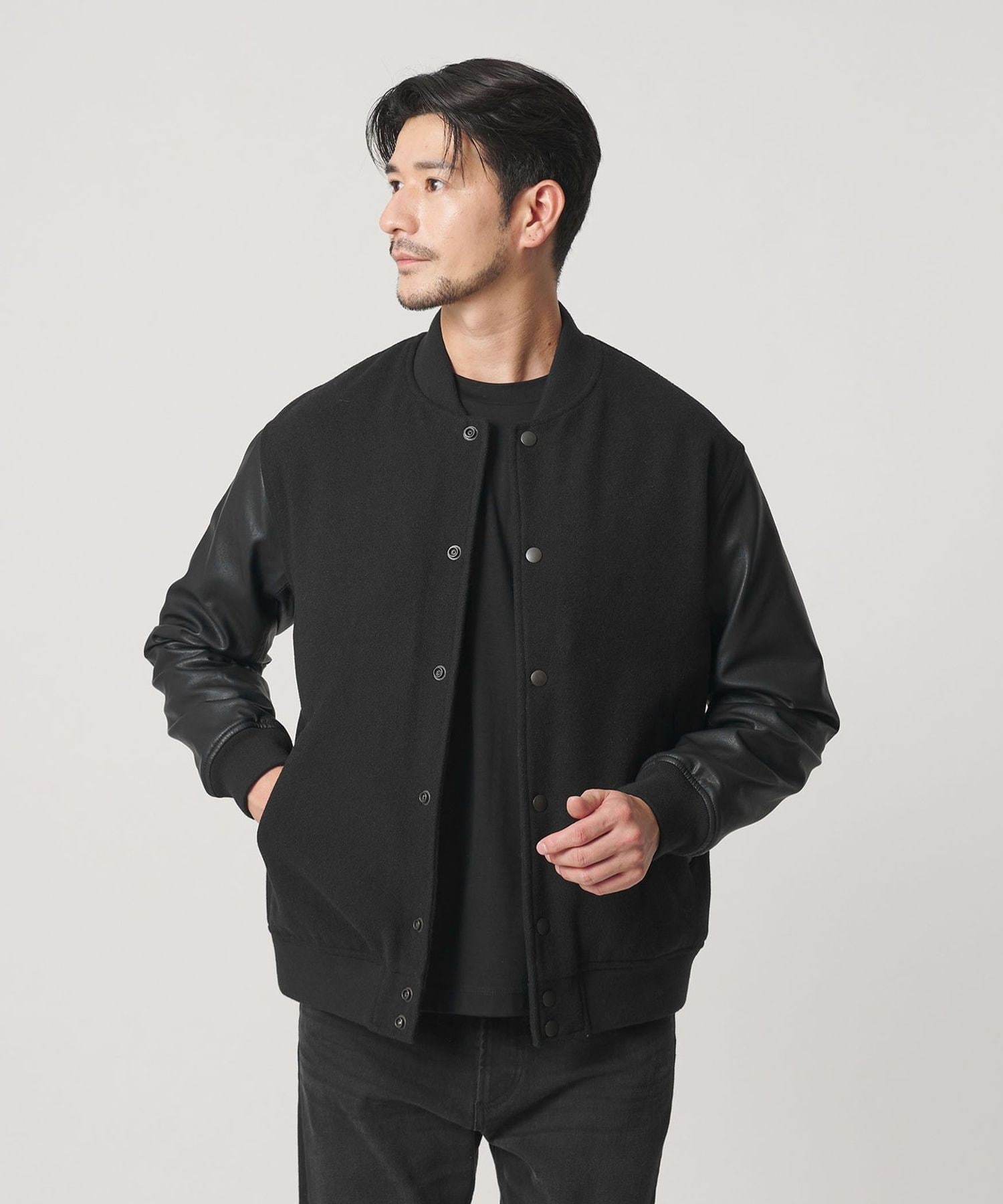 アローズ　スタジャン WEB限定 WARDROBE SMART】ブラックメルトン レザーライク スタジャン