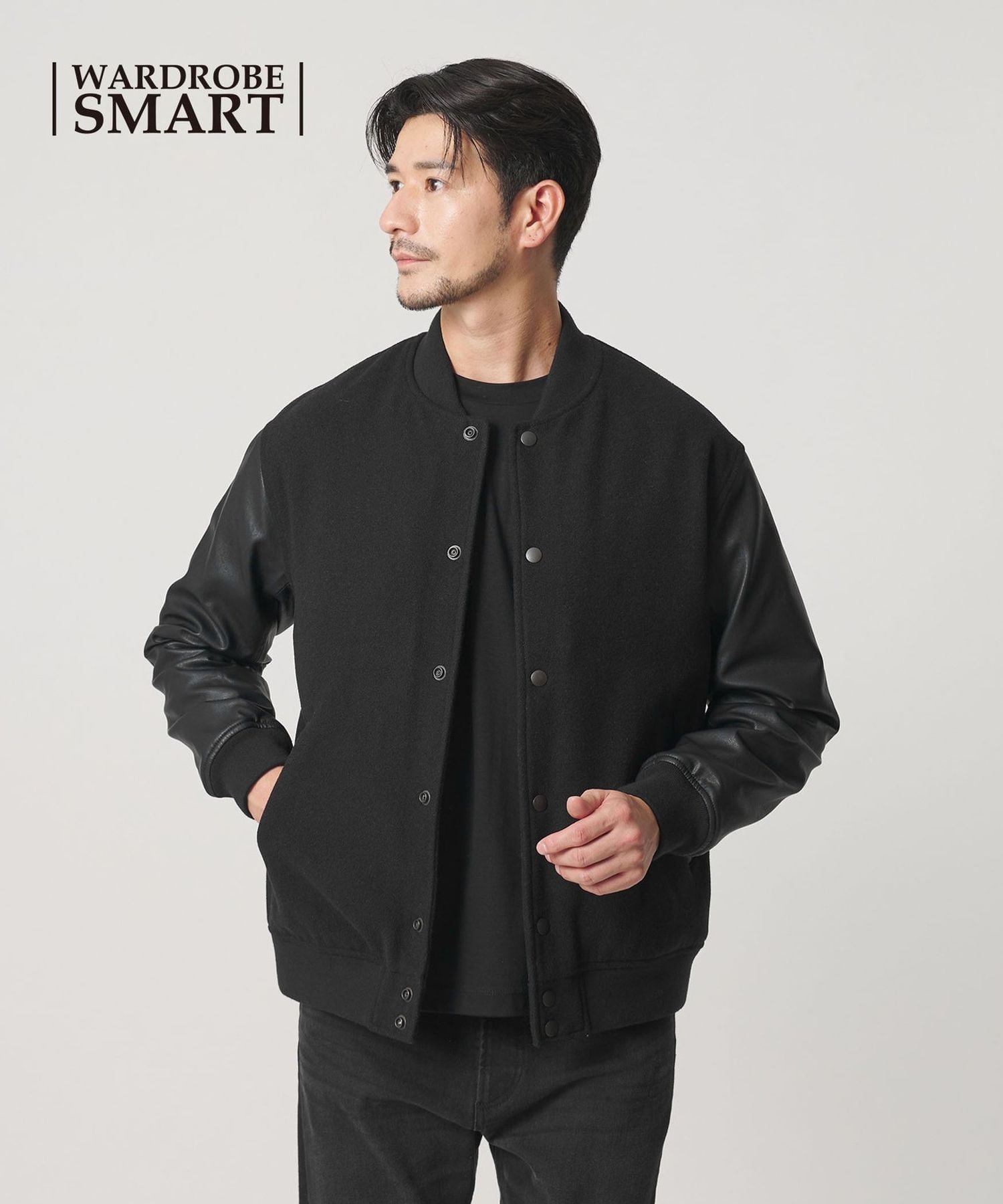 アローズ　スタジャン WEB限定 WARDROBE SMART】ブラックメルトン レザーライク スタジャン