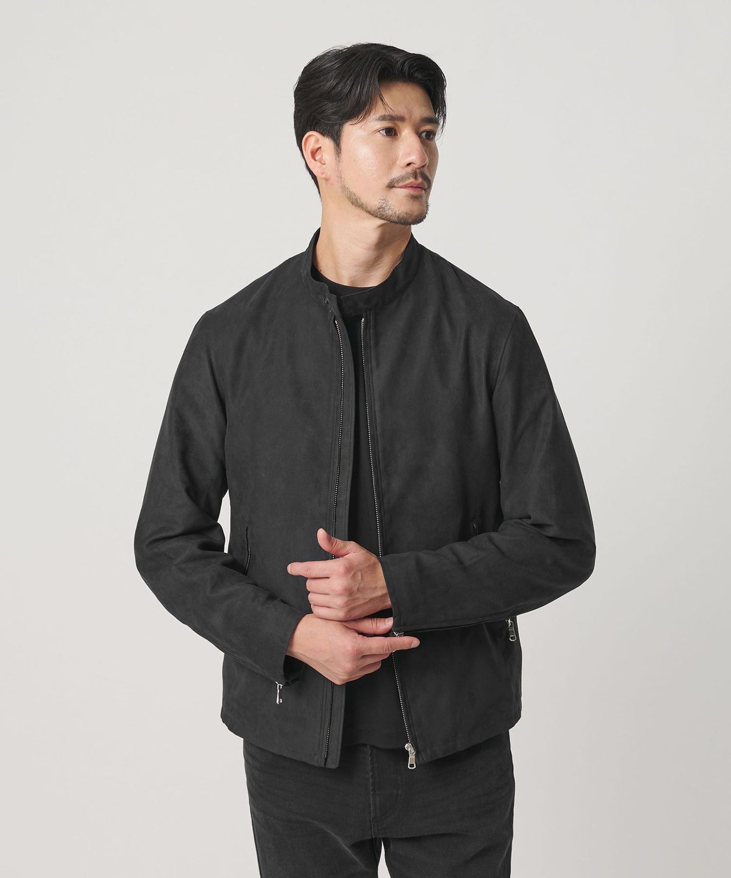 WEB限定 WARDROBE SMART】スエードライク シングル ライダースジャケット