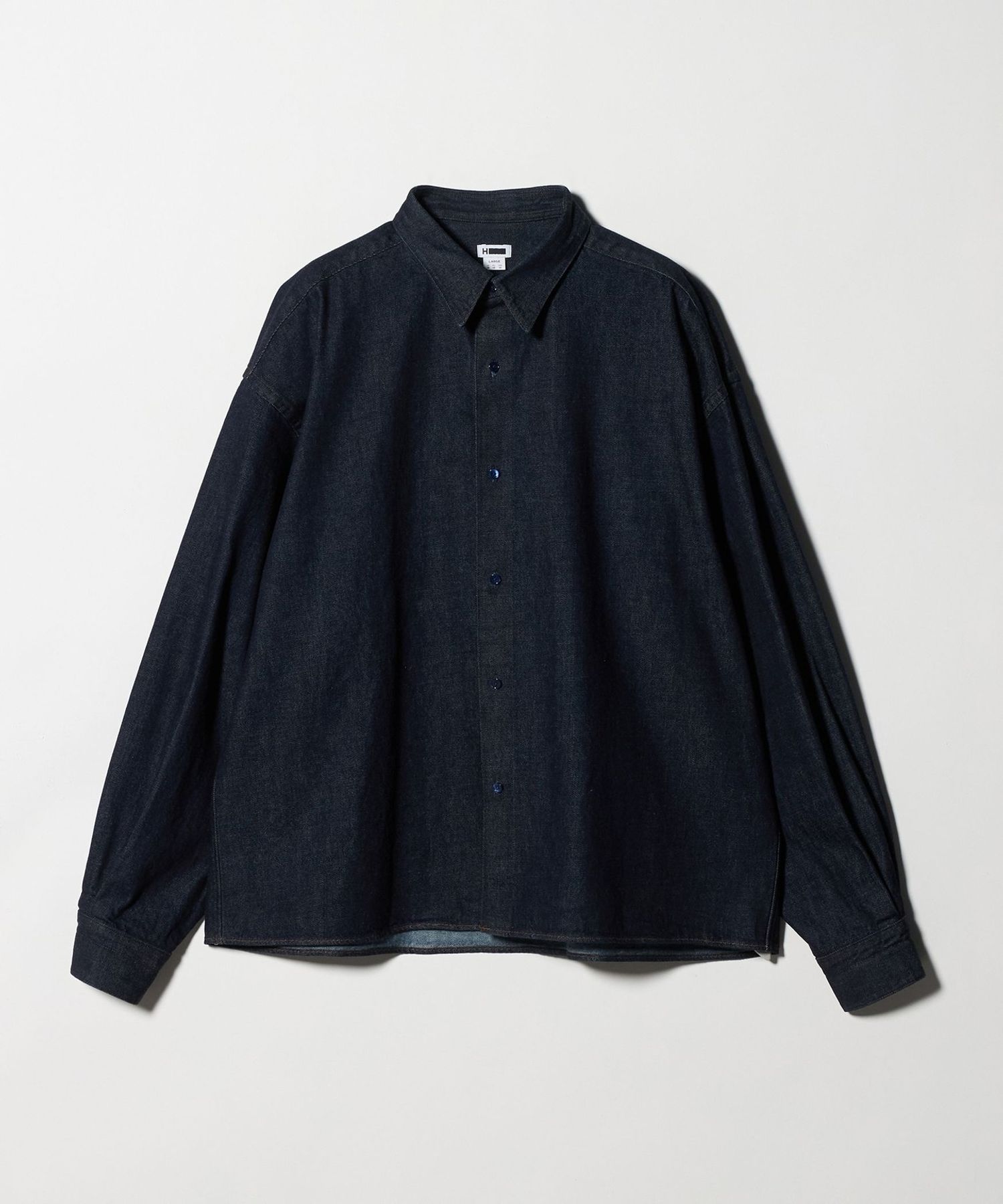 H＞モダン デニム ワイド レギュラーカラーシャツ