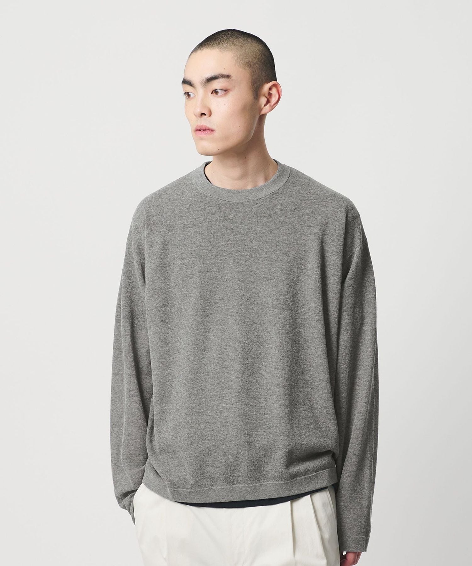 H＞ペアー ミラノリブ ニット ロングスリーブ Tシャツ