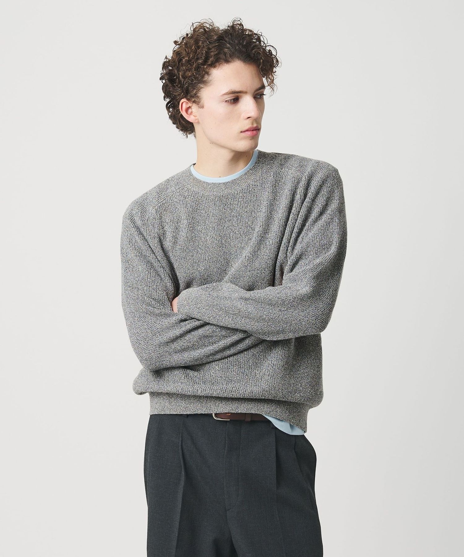 ブークレ ミックス 12ゲージ アゼ クルーネック ニット