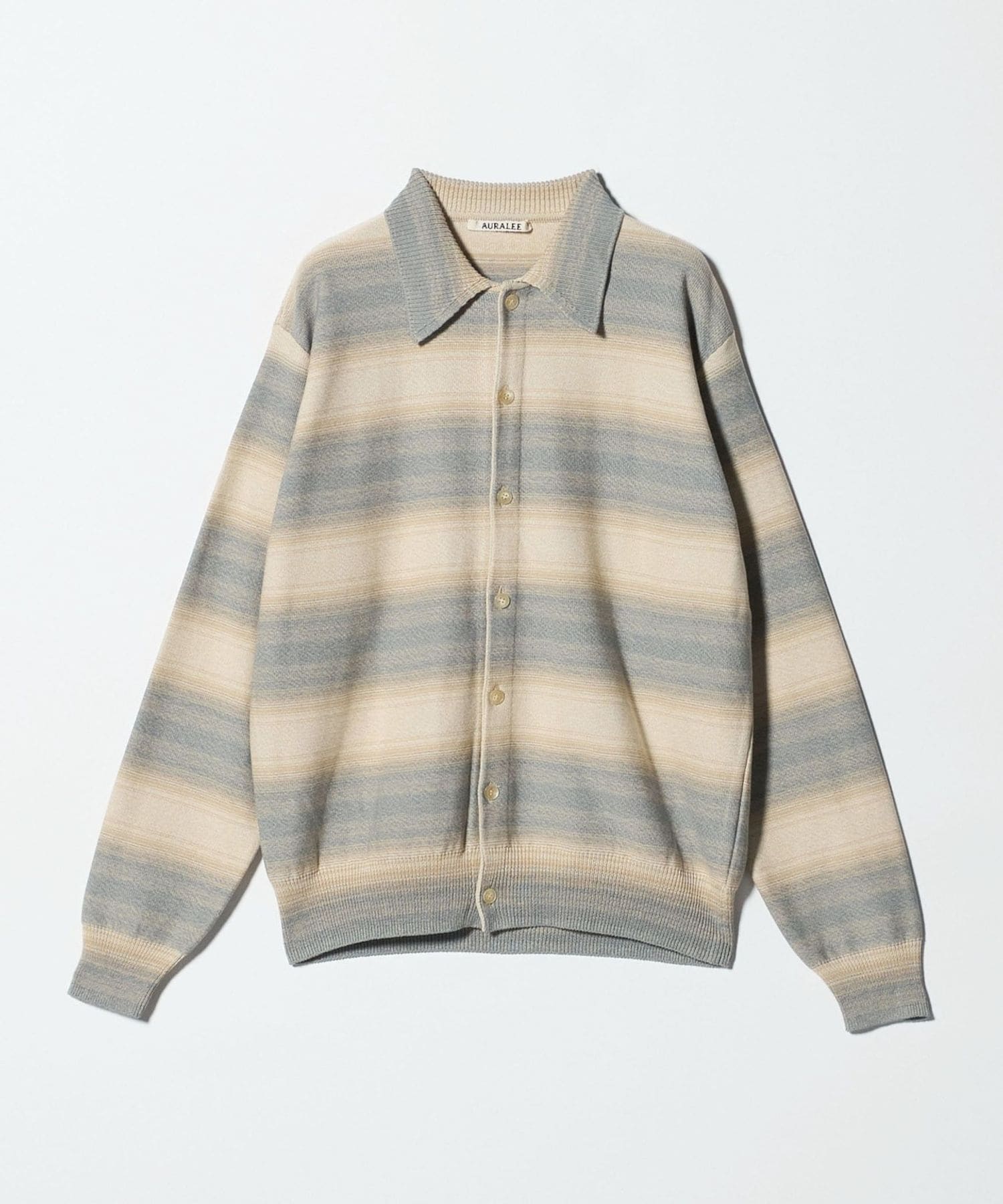 AURALEE＞COTTON SILK GRADIENT STRIPE KNIT SHIRT CARDIGAN/カーディガン