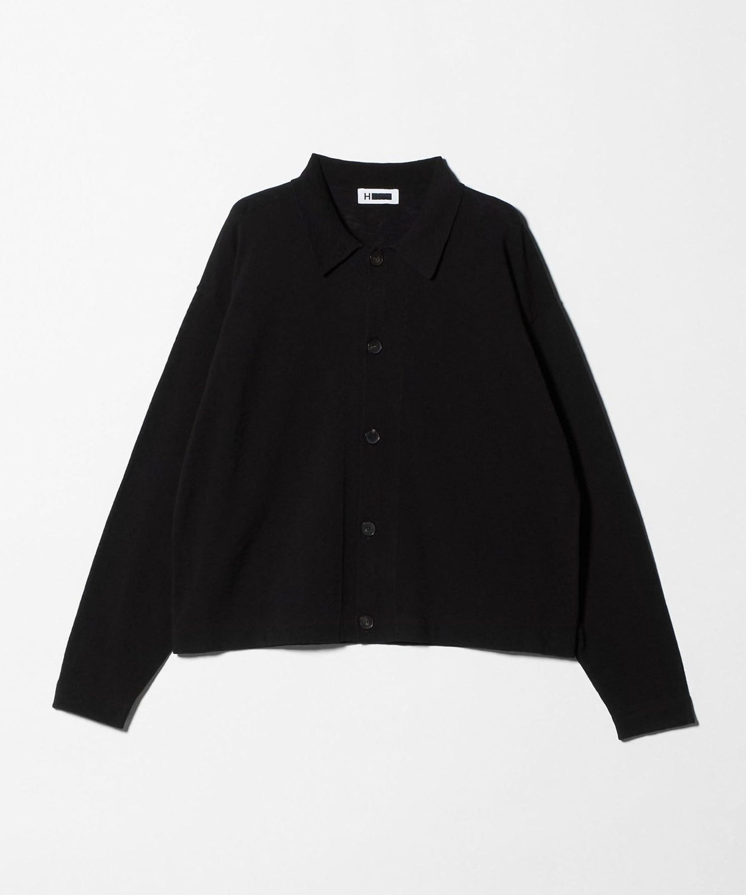 H＞スラビーコットン クロップド ニットシャツ