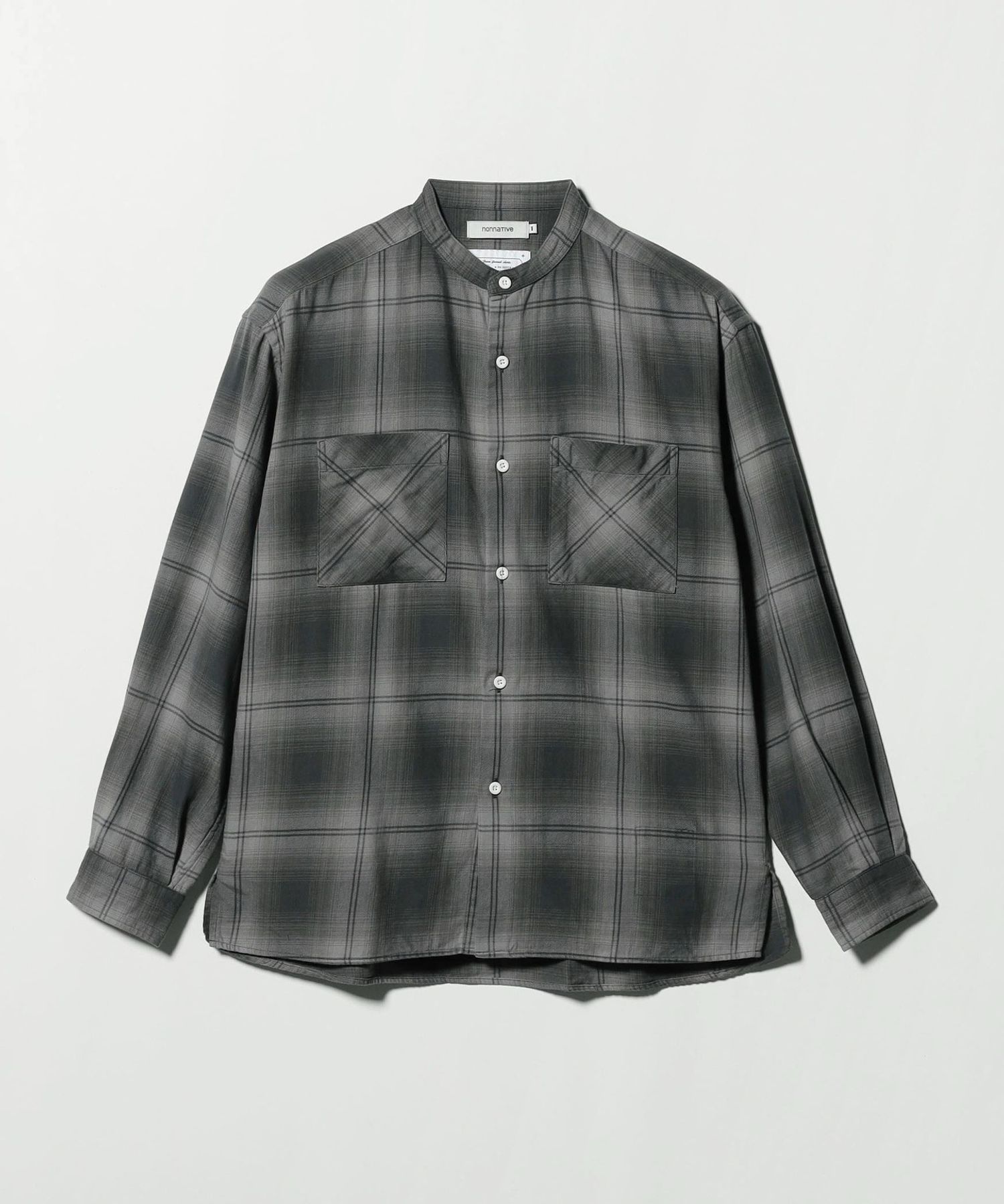 nonnative × Rafu＞オフィサー オンブレチェック スタンドカラー シャツ