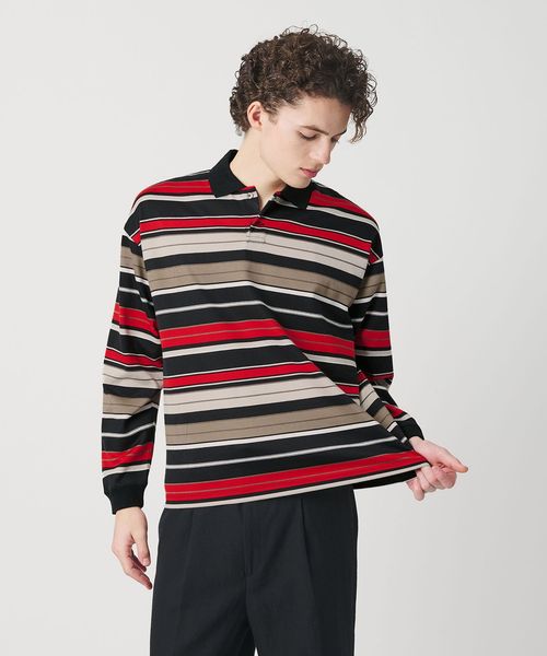 BEAUTY&YOUTH/マルチ ボーダー ロング スリーブ ポロカラー カットソー/Tシャツ / カットソー