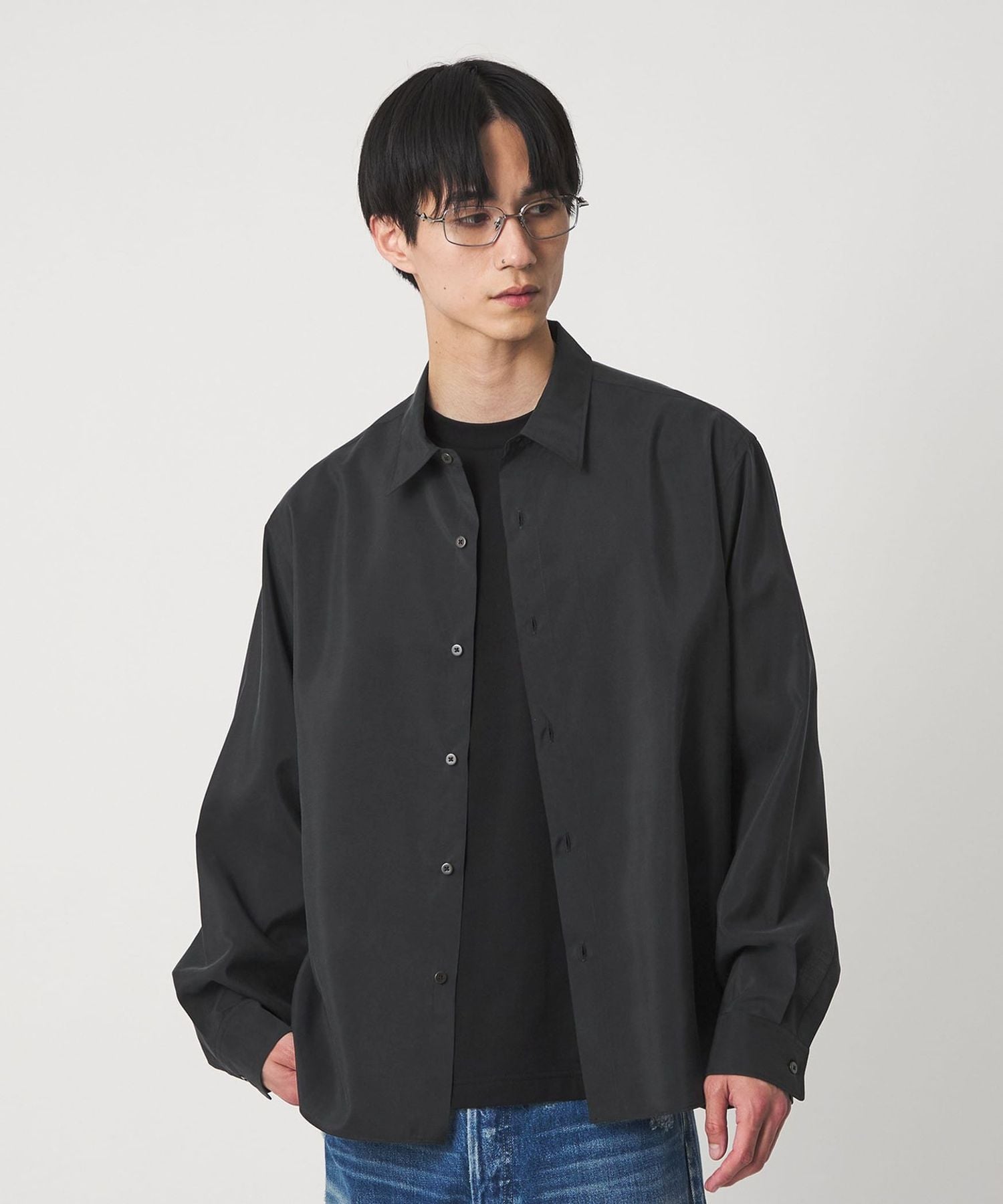 H*h様 イフシックスワズナイン　黒の長袖シャツ サイズ2 シルク　希少 H＞シルクナイロン スローオン レギュラーカラーシャツ