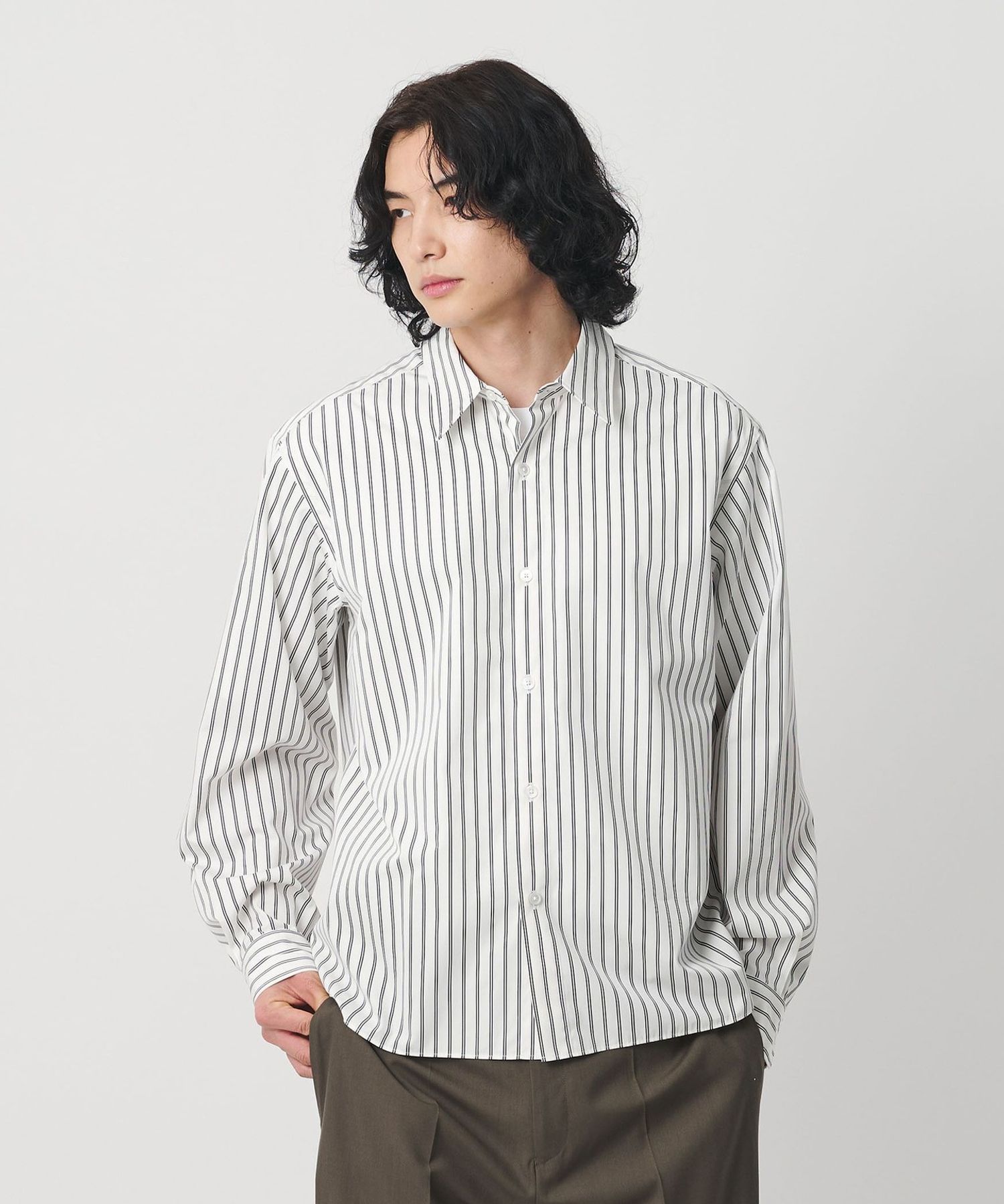 90's【プラダ】ALL OVER PATTERN レギュラーカラーシャツ H＞BORGHI ストライプ スローオン レギュラーカラーシャツ