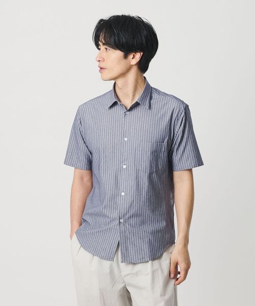 BEAUTY&YOUTH/クイック ストレッチ ストライプ シャンブレー ボタンダウン 半袖シャツ SLIM型 吸水速乾機能付き/シャツ / ブラウス