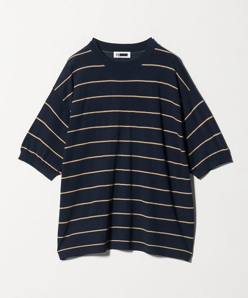 H BEAUTY&YOUTH/＜H＞スリーク ウール ボーダー クルーネック ショートスリーブ/ニット / セーター