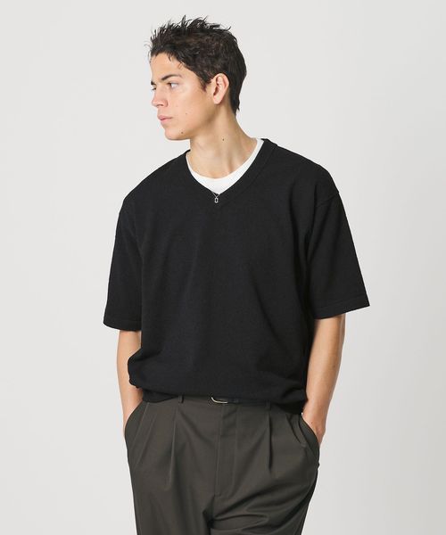 BEAUTY&YOUTH/KNITEE クリンプコットン Vネック ニット Tシャツ ウォッシャブル/ニット / セーター