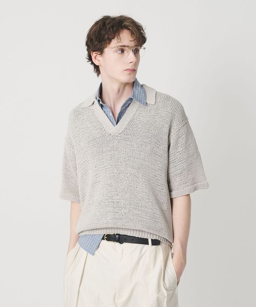 BEAUTY&YOUTH/テープヤーン スキッパー ショートスリーブ ニット ウォッシャブル/ニット / セーター