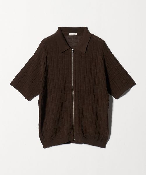 BEAUTY&YOUTH/ジャガード フルジップ ショートスリーブ ポロニット ウォッシャブル/カーディガン / ボレロ