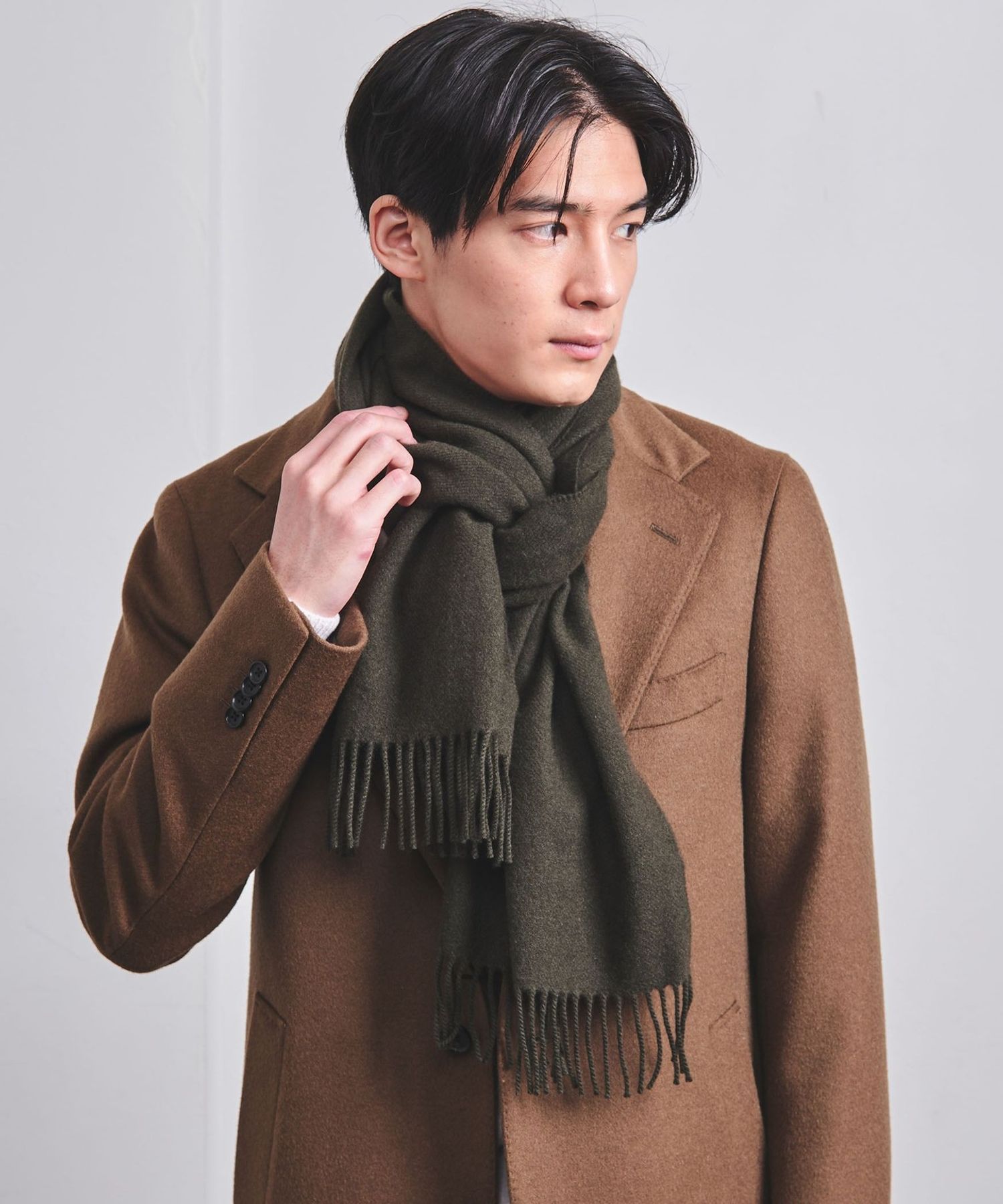 新品 ジョンストンズ カシミヤ100％ ニットマフラー オリーブグリーン　カーキ 新品 ジョンストンズ カシミヤ100％ ニットマフラー オリーブ