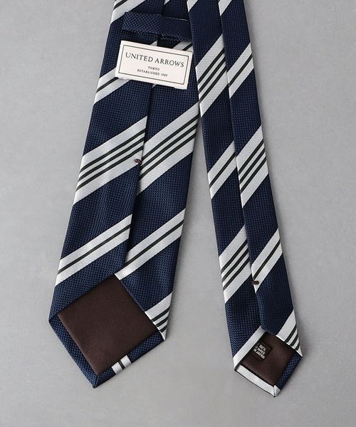 【極美品】UNITED ARROWS／レジメンタル／サテン／ネイビー×ブラウン ネイビー ベーシック レジメンタル ネクタイ