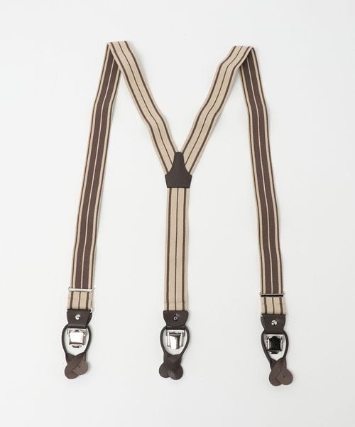 カーキと青のストライプ サスペンダー FORK&SPOON パンツ FORK＆SPOON ピンストライプサスペンダー