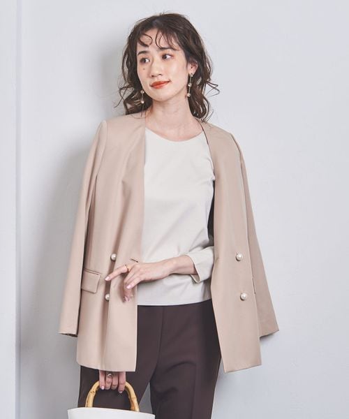 専用　美品 ユナイテッドアローズ ノーカラージャケット パールモチーフ 紺 38 クラシックノーカラー ジャケット