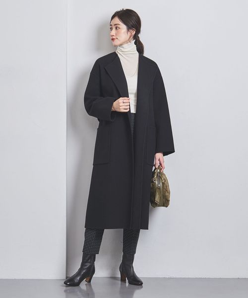 UNITED ARROWS ブラック ノーカラーコート レディース 36 UNITED ARROWS ノーカラーコート コート バイカラー リバー