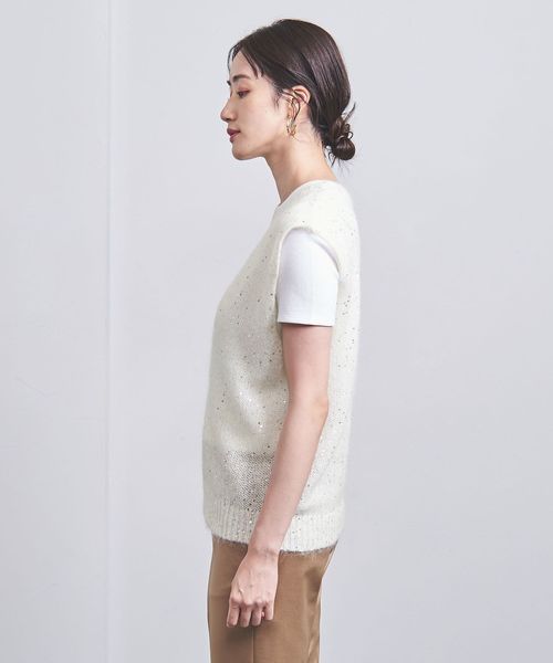 UNITED ARROWS◆ニットベスト(厚手)/--/モヘア/PNK/スパンコール モヘヤ スパンコール ニット ベスト