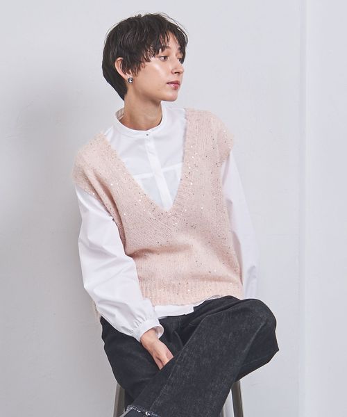 UNITED ARROWS◆ニットベスト(厚手)/--/モヘア/PNK/スパンコール モヘヤ スパンコール ニット ベスト