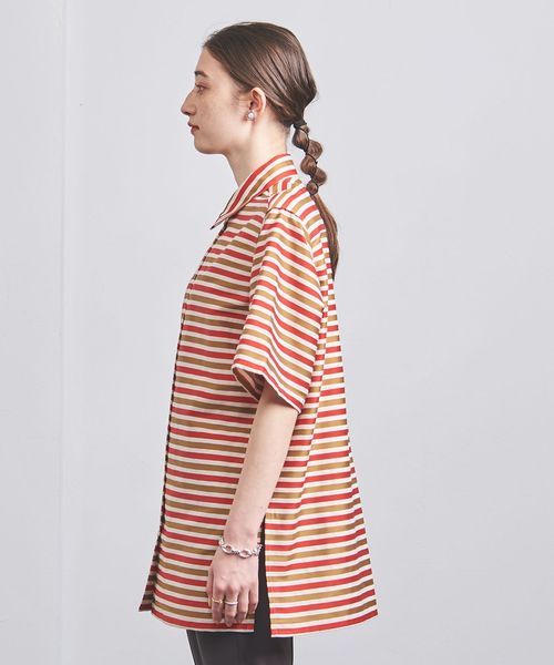 UNITED ARROWS◆半袖シャツ/FREE/ポリエステル/RED/ボーダー/1516-215-1529 ボーダー ショートスリーブ シャツ RED