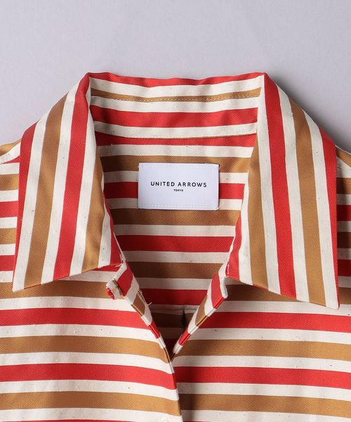 UNITED ARROWS◆半袖シャツ/FREE/ポリエステル/RED/ボーダー/1516-215-1529 ボーダー ショートスリーブ シャツ RED