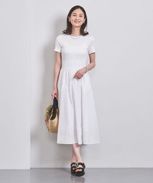 V ネック フィット＆フレア タフタ ワンピース
