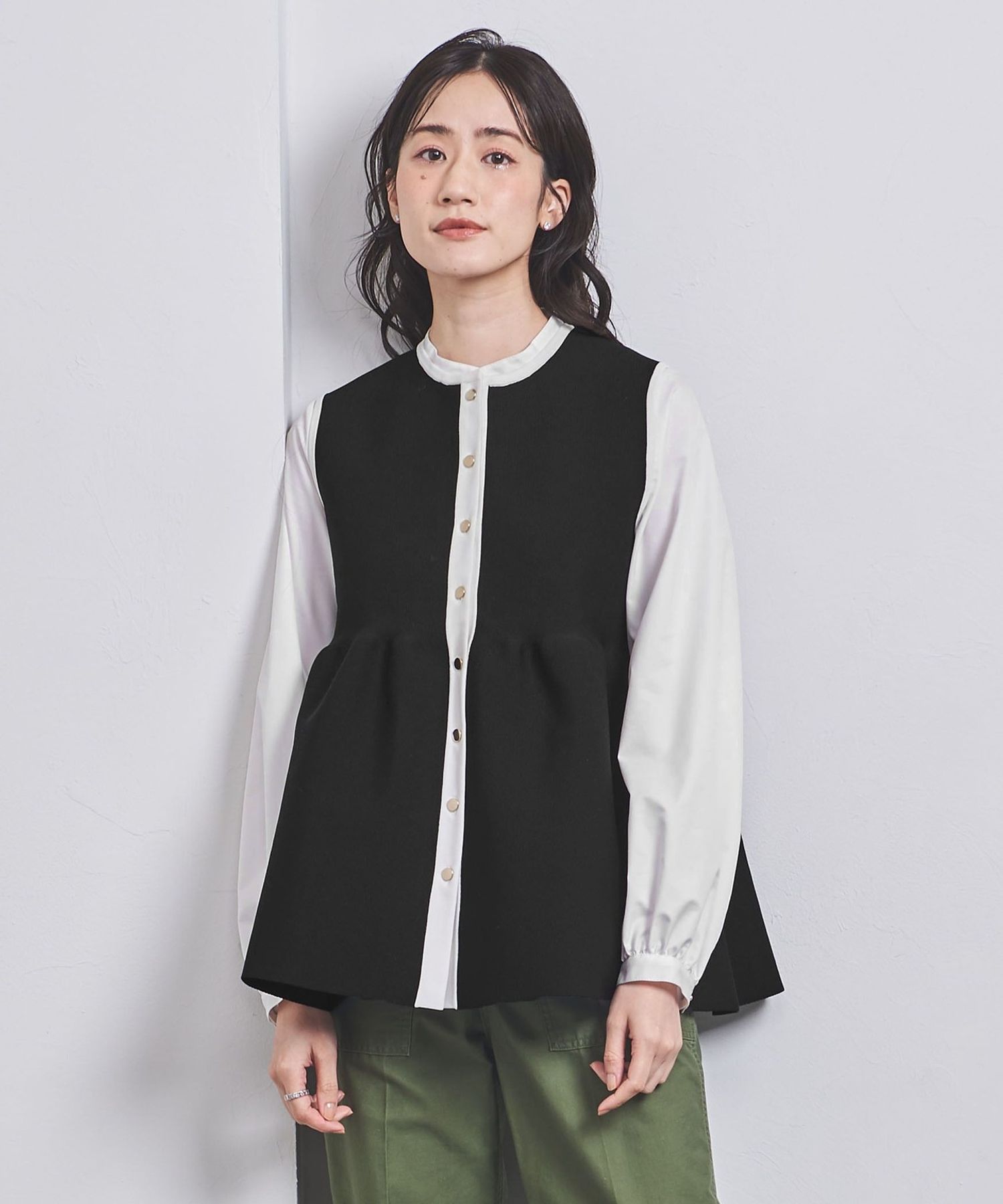 UNITED ARROWS ペプラム ベスト 新品・タグ付き　ブラック×ホワイト手洗い可