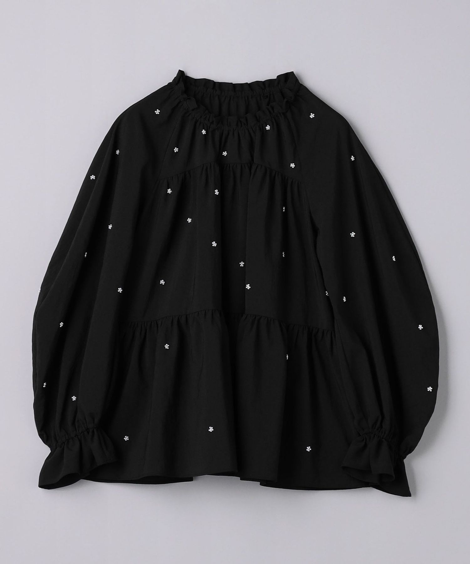 MUVEIL 花モチーフポロシャツ ブラック　36 MUVEIL 花モチーフポロシャツ ブラック36