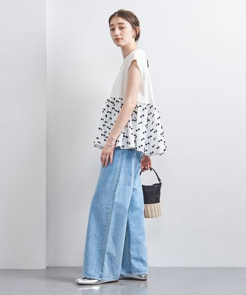 リボン カットジャカード コンビ ブラウス