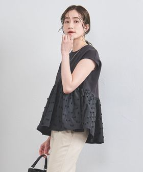 リボン カットジャカード コンビ ブラウス