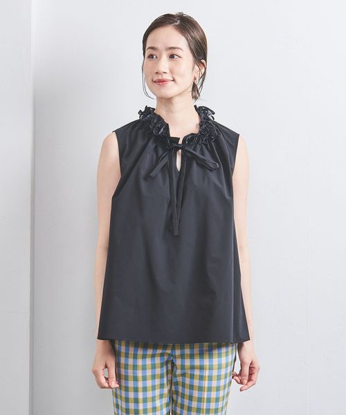 【新品未使用】ユナイテッドアローズ　オーガンジーブラウス　オフホワイト　フリー オーガンジー フリル＆ボウタイ ブラウス