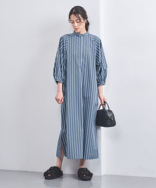 美品▲TICCA ×ユナイテッドアローズ別注/リネンストライプワンピース▲麻 美品△TICCA ×ユナイテッドアローズ別注/リネンストライプ