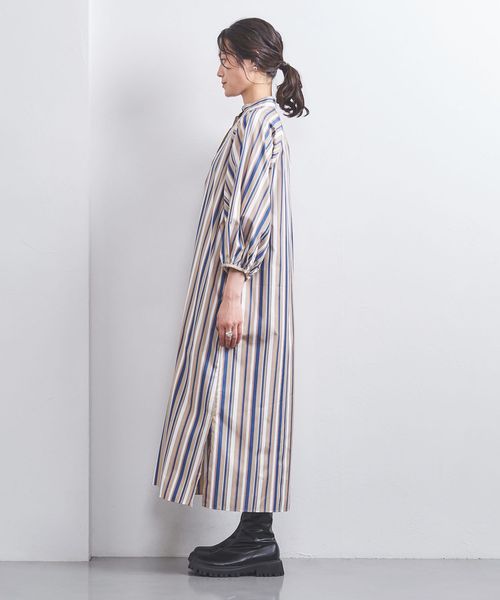 美品▲TICCA ×ユナイテッドアローズ別注/リネンストライプワンピース▲麻 美品△TICCA ×ユナイテッドアローズ別注/リネンストライプ