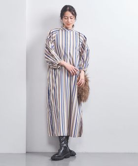 美品▲TICCA ×ユナイテッドアローズ別注/リネンストライプワンピース▲麻 美品△TICCA ×ユナイテッドアローズ別注/リネンストライプ