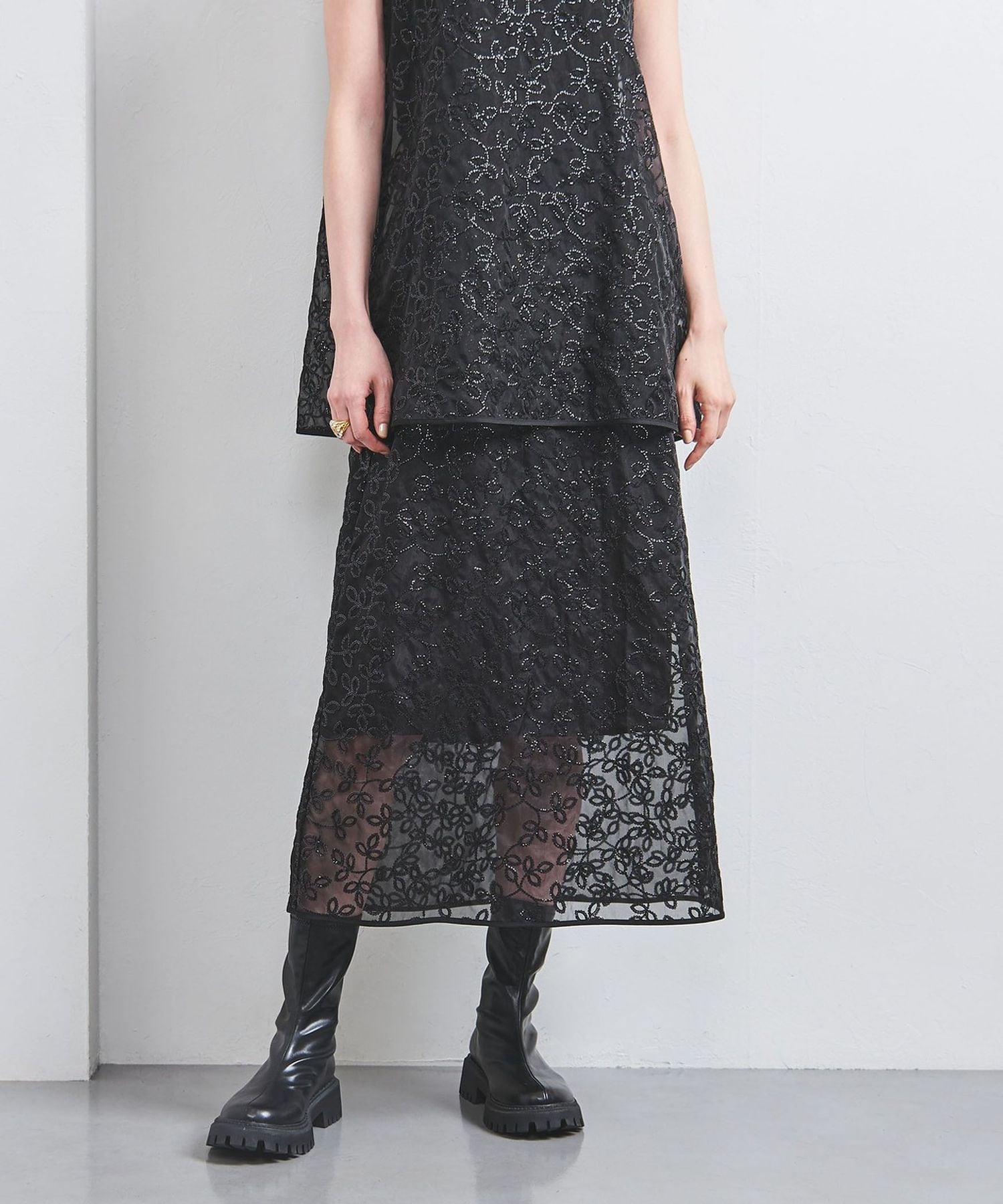 シアー スパンコール スカート 