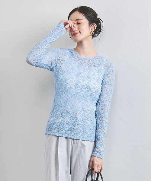 UNITED ARROWS】ロングスリーブニットリブ編レース襟 ネイビー 懐かしき 