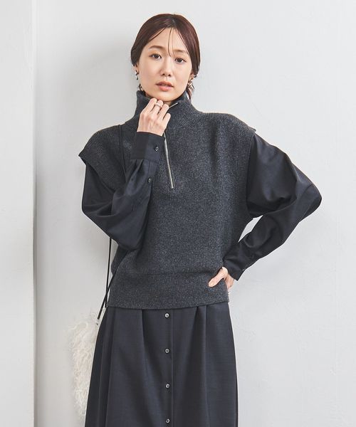 ジップ ショート ニットベスト