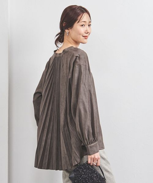 UNITED ARROWS バックプリーツブラウス バックプリーツ 五分袖 ブラウス ストライプ