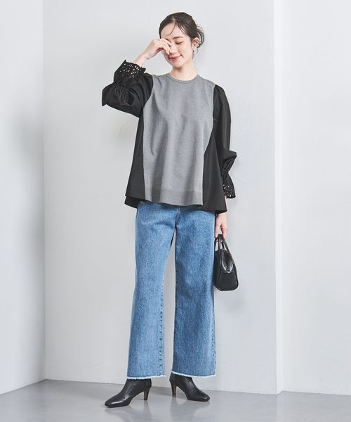 【美品】ユナイテッドアローズ スカラップコンビスリーブプルオーバー スカラップ コンビ スリーブ プルオーバー