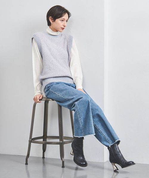 UNITED ARROWS◆ニットベスト(厚手)/--/モヘア/PNK/スパンコール モヘヤ スパンコール ベスト